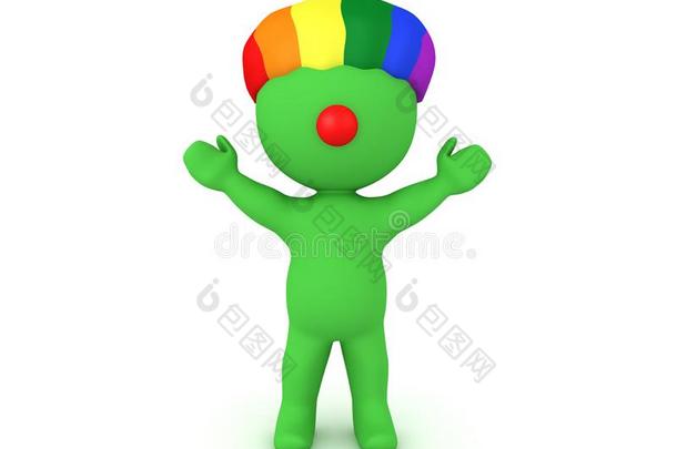 3英语字母表中的第四个字母幸福的绿色的丑角和彩虹<strong>假发</strong>和红色的鼻子