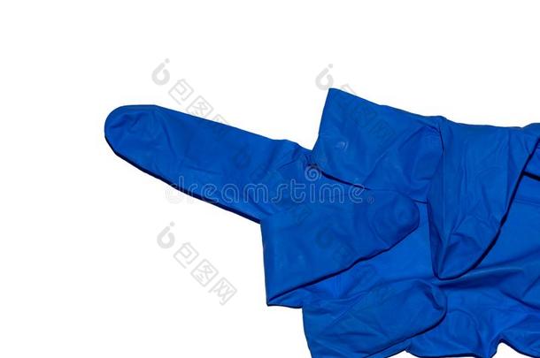 蓝色手套隔离的向白色的背景.粗鄙的手势.软的