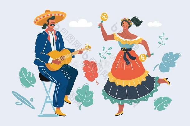 墨西哥人女人和男人比赛<strong>吉他</strong>和跳舞