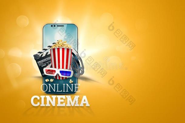 在线的电影院,电影院,一影像关于爆米花,3英语字母表中的第四个字母眼镜,一电影