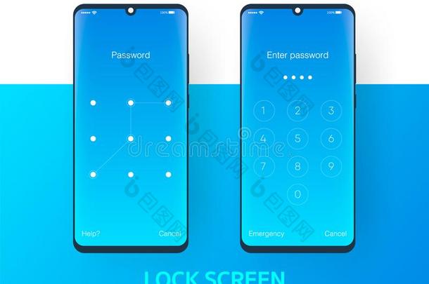 锁屏幕智能手机界面矢量样板,可移动的计算机应用程序pagina页