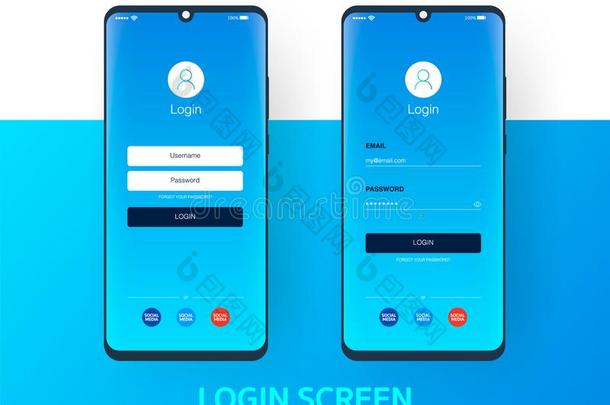注册屏幕智能手机界面矢量样板,可移动的计算机应用程序爸