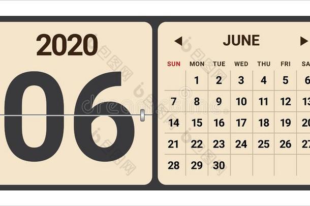 六月2020每月的日历矢量说明