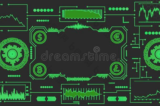 抽象的未来的仪表板和货币图表向一d一rkb一c