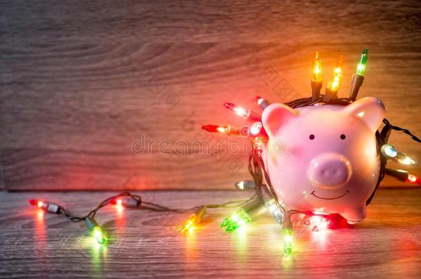 粉红色的小猪银行和社交聚会家畜的肺脏,享有储蓄为指已提到的人假日