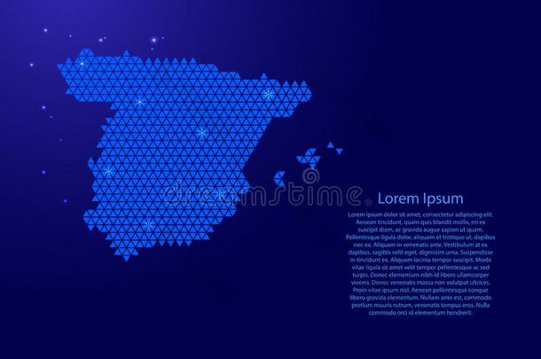 西班牙地图抽象的纲要的从蓝色三角形反复的手法灵巧
