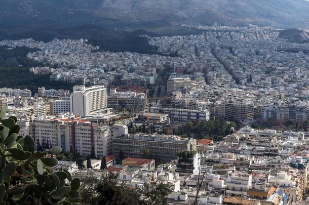 全景画关于指已提到的人城市关于A指已提到的人ns从利卡贝图斯小山,希腊