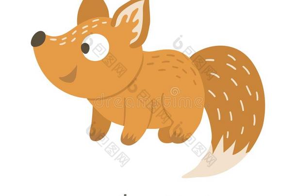 矢量手疲惫的平的婴儿狐.有趣的林地动物偶像.