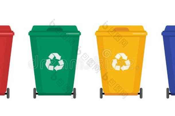 垃圾罐头矢量平的插图.生态学和回收利用集中起来的