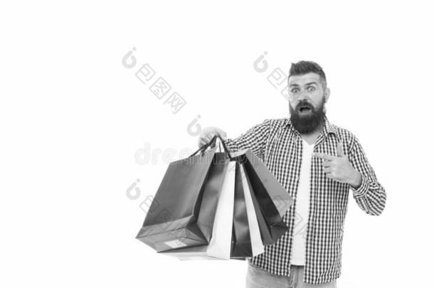 男人幸福的消费者拿住购物袋.购买和卖.消费者PuertoRico波多黎各