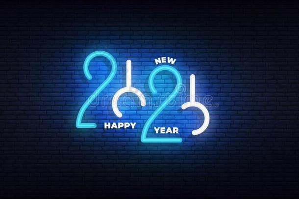 2020新的年氖符号.灼热的2020幸福的新的年凸<strong>版</strong>印刷术