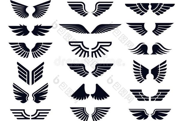 轮廓一副关于飞行章偶像.天使翅膀,装饰的飞象征