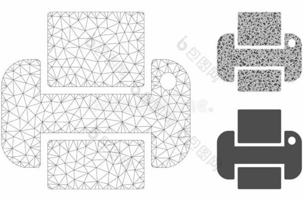 打印机矢量网孔尸体模型和三角形马赛克偶像