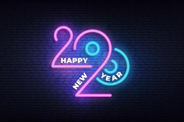 <strong>2020</strong>幸福的新的年氖符号.灼热的<strong>2020</strong>新的年凸版印刷术