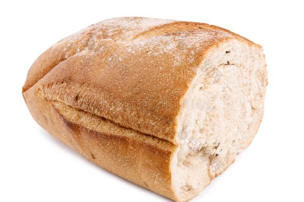 将切开一条面包关于新鲜的面包向白色的