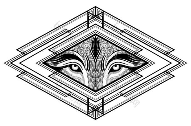狼眼睛采用几何学的sett采用g.如梦的魔法艺术.夜,自然,