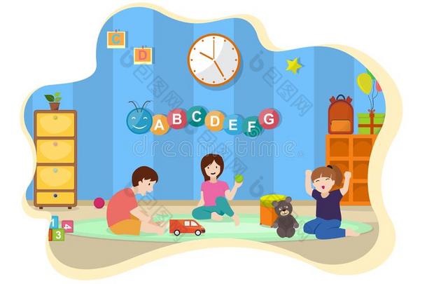 小孩比赛玩具幼儿园教室内部孩子们学校英语字母表的第6个字母