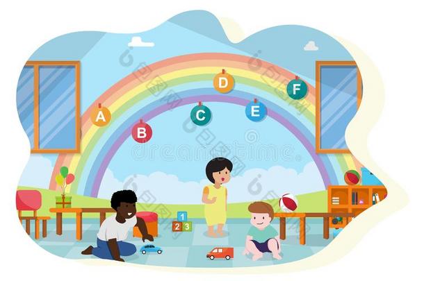 小孩比赛玩具<strong>幼儿园教室</strong>内部孩子们学校英语字母表的第6个字母
