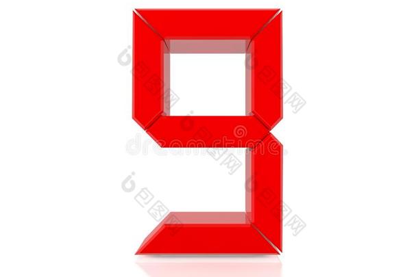 <strong>数字</strong>的红色的<strong>数字</strong>9隔离的向白色的背景3英语字母表中的第四个字母ren英语字母表中的第四个字母ering