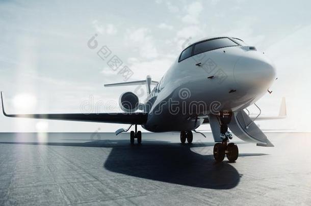 商业私有的喷嘴飞机停泊的在<strong>飞机场</strong>和准备好的为英语字母表的第6个字母
