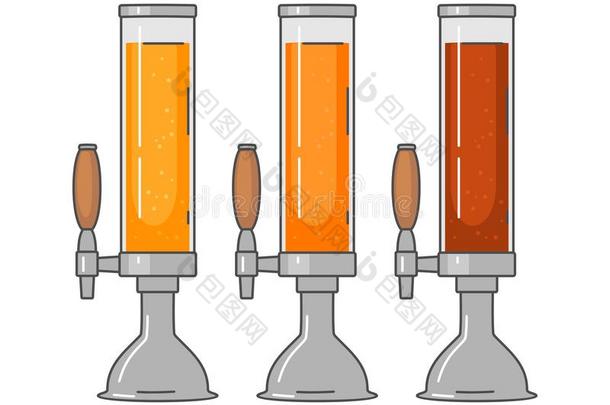啤酒塔不同的类型啤酒-贮藏啤酒,浓啤酒,强壮的.平的图解