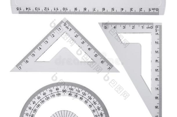 塑料制品尺,量角器三角形隔离的向白色的背景