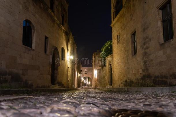 夜看法关于骑士大街采用罗兹地貌名称.希腊,欧洲.