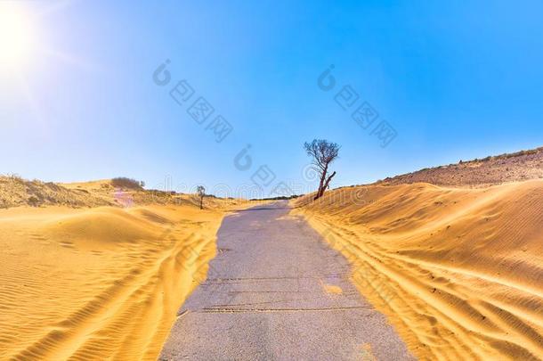 一路人行横道一干旱的沙丘地形