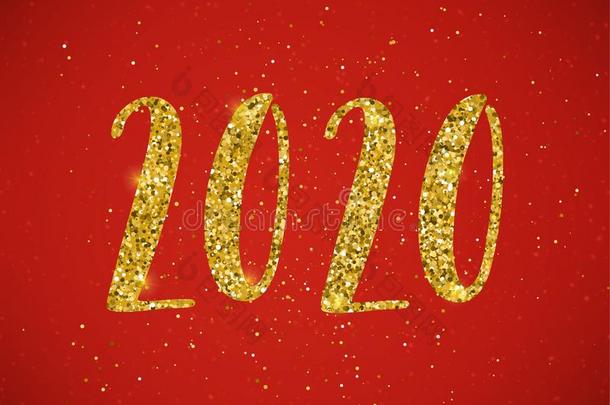 幸福的新的年<strong>2020海报</strong>和手疲惫的字体.