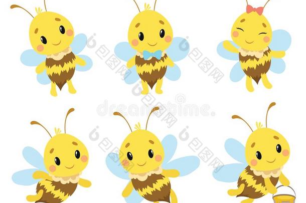 放置关于漫画蜜蜂.一收集关于漂亮的蜜蜂.矢量illustrat
