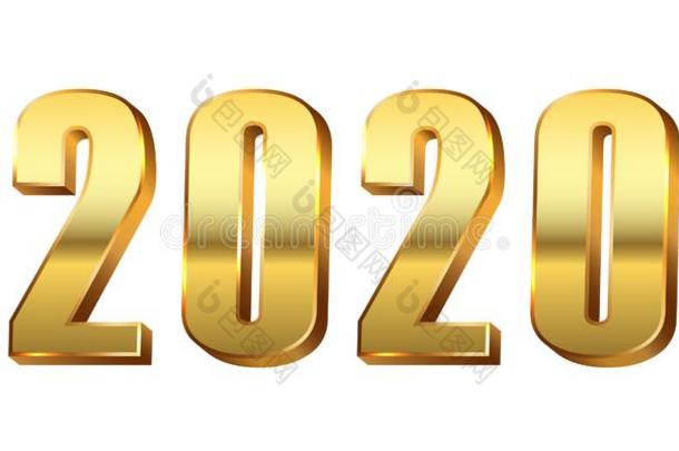 幸福的新的年数字2020.金3英语字母表中的第四个字母数字2020隔离的白色的英语字母表的第2个字母