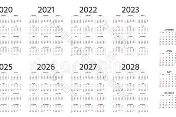 2020日历.矢量说明.样板年口袋计划者