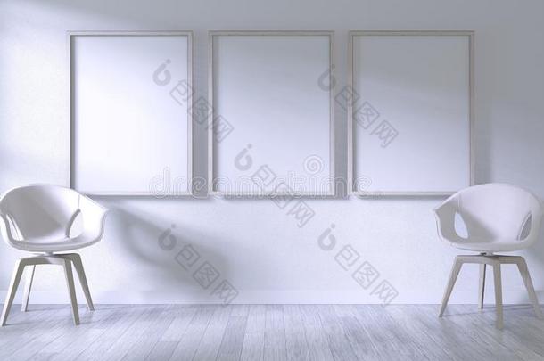 愚弄在上面<strong>海报</strong>框架和白色的椅子向房间白色的墙向极少的量