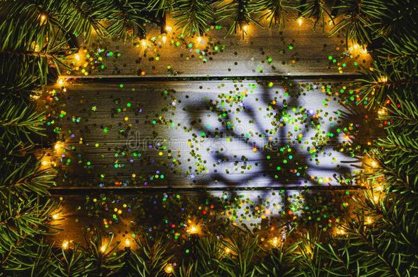 圣诞节节日的背景和冷杉树枝和雪花siderealhourangle恒星时角