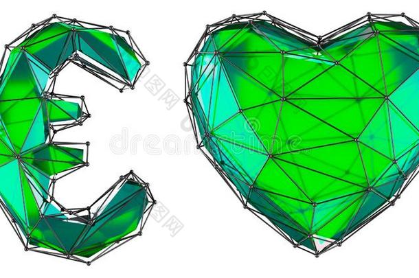 象征收集欧元和心使关于绿色的玻璃.收集