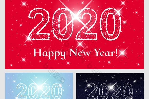 幸福的新的年2020布满星星的海报样板