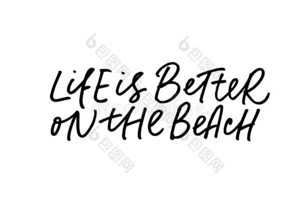 生活是（be的三单形式较好的向海滩手疲惫的矢量黑的<strong>草书</strong>的字母