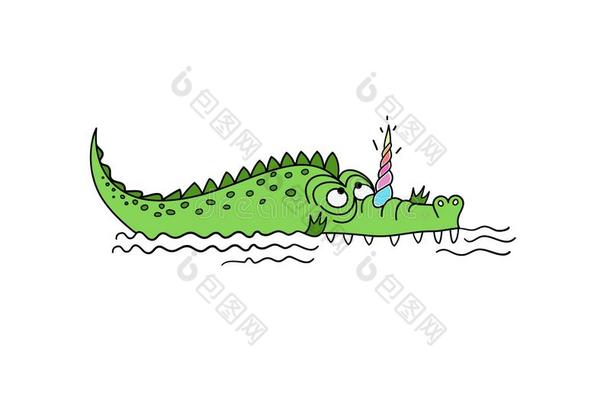 Unmicroc.鳄鱼-独角兽.漂亮的鳄鱼和独角兽角.
