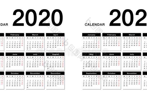 年2020和年<strong>2021</strong>日历水平的矢量设计坦普拉