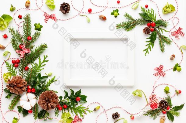 圣诞节作品和照片框架,棉花,树枝