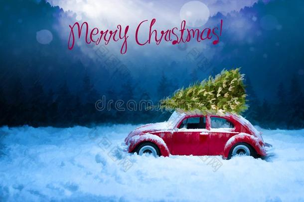 圣诞节背景关于圣诞节卡片和红色的汽车