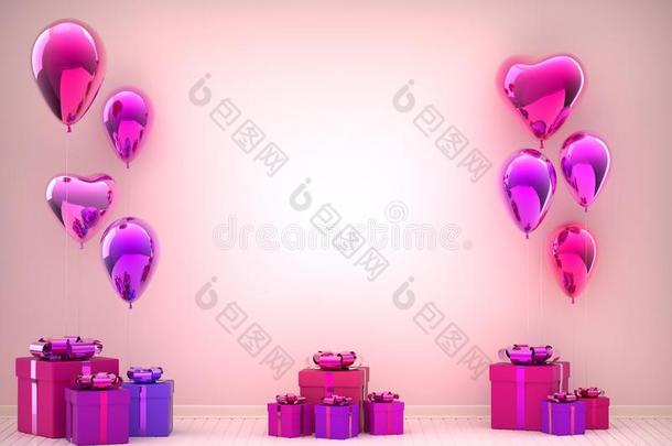 愚弄在上面粉红色的给看房间和粉红色的心气球,生日赠品一