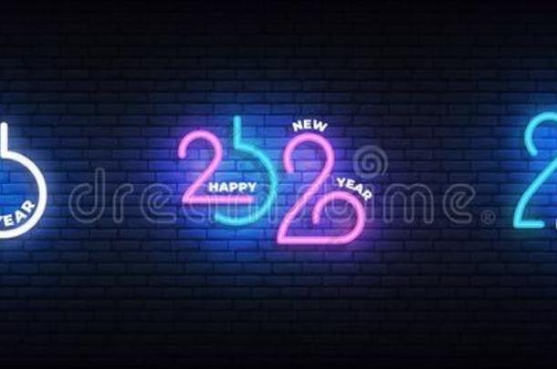2020新的年氖放置.灼热的2020幸福的新的年凸版印刷术英文字母表的第19个字母
