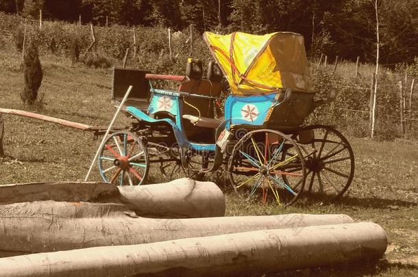一老的富有色彩的敞篷双轮马车