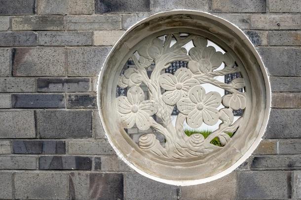 传统的中国人石头壁画表现植物向一砖