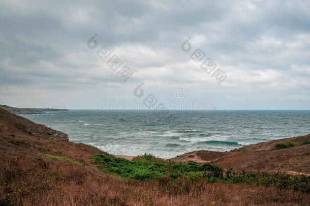 风景优美的看法关于沙海滩和蓝色海