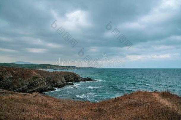 风景优美的看法关于沙海滩和蓝色海