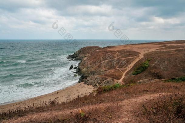 风景优美的看法关于沙海滩和蓝色海