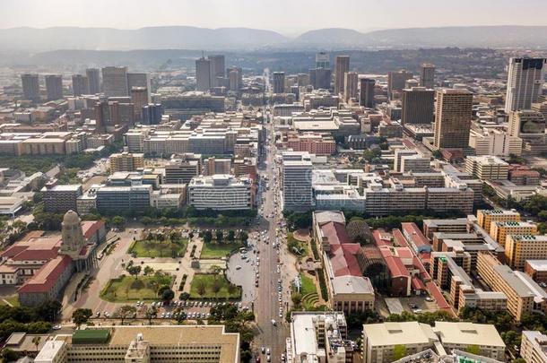空气的看法关于比勒陀利亚在商业区,首都城市关于南方非洲