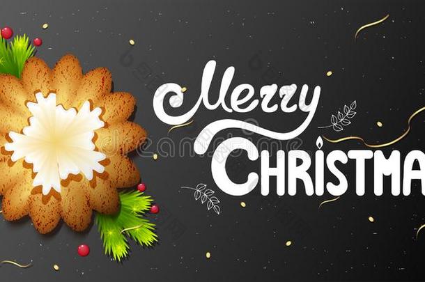 水平的明信片和圣诞节甜饼干和文本愉快的基督